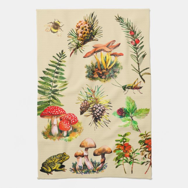 Forest, wild mushrooms kitchen towel (Vertical)