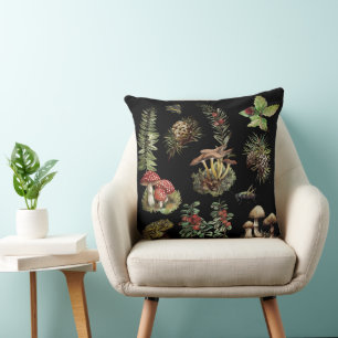 Forest, wild mushrooms throw pillow