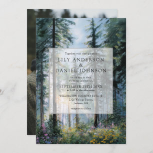 Forest Wildflower Floral Rustic Wedding Photo Invitation