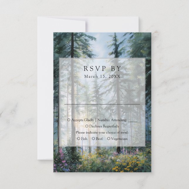 Forest Wildflowers Floral Rustic Wedding RSVP Card (Front)