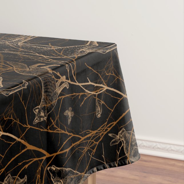 Forest Wildlife Animals Deer Bears Dark Nature Tablecloth (In Situ)