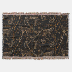Forest Wildlife Animals Deer Bears Dark Nature Throw Blanket