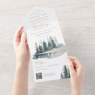 Forest Winter Landscape Woodland Wedding QR Code All In One Invitation