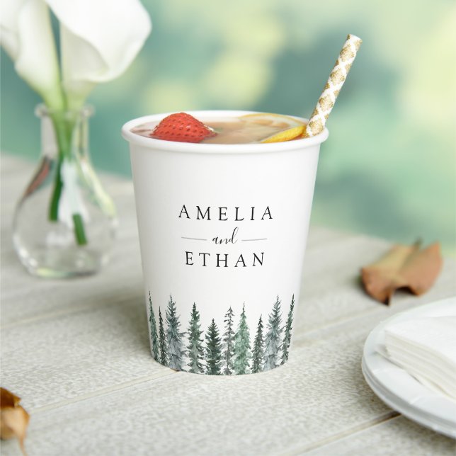 Forest Wintre Watercolor Wedding Paper Cups (Insitu)