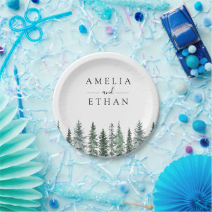 Forest Wintre Watercolor Wedding Paper Plate