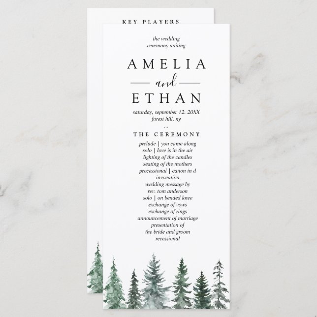 Forest Wintre Watercolor Wedding Program (Front/Back)