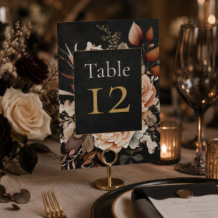 Forest Witch Black Floral Wedding Table Number