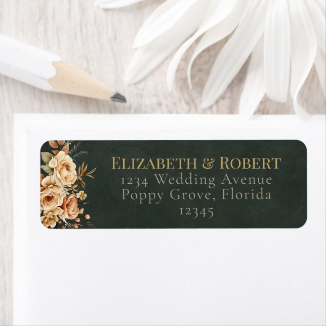Forest Witch Green Floral Wedding Address Label (En situation)