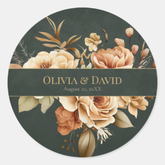 Forest Witch Green Floral Wedding Round Sticker