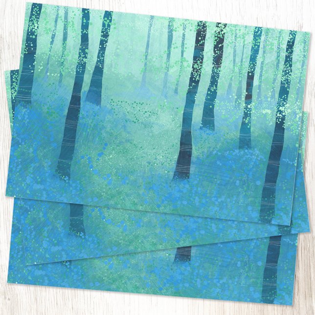 Forest with Bluebell Flowers Wrapping Paper Sheet (Forest woodland with bluebells landscape painting art gift wrap paper sheets)