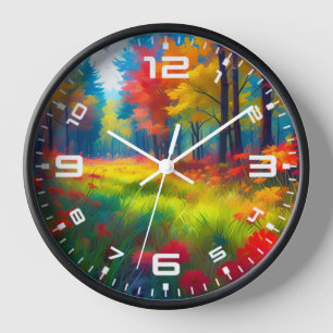 Forest with Colourful Trees And Flowers Clock