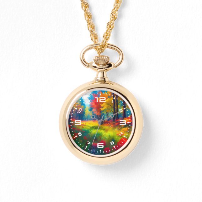 Forest with Colourful Trees And Flowers Watch (Front)