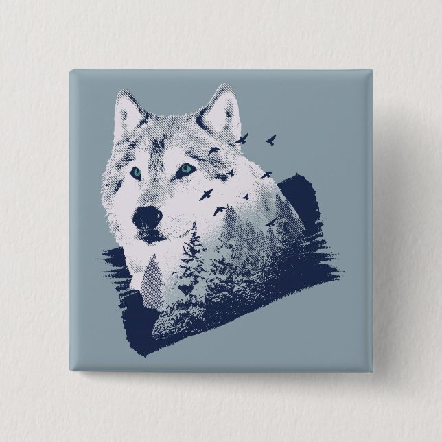 Forest Wolf 2 Inch Square Button (Front)