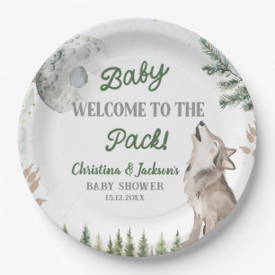 Forest Wolf Baby Shower Paper Plate