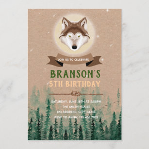 Forest wolf birthday theme invitation