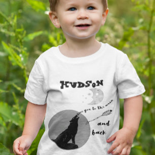 Forest Wolf Personalized LOVE You to the Moon Baby T-Shirt