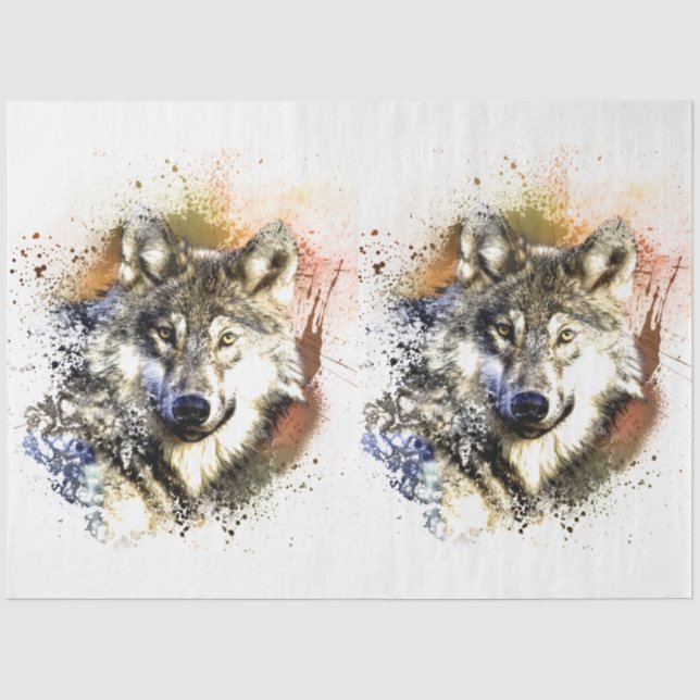 Forest Wolf Watercolor 20x30 Decoupage Tissue Paper (Front)