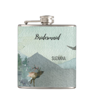 Forest Wonder Rustic Pine Bridesmaid Wedding Hip Flask