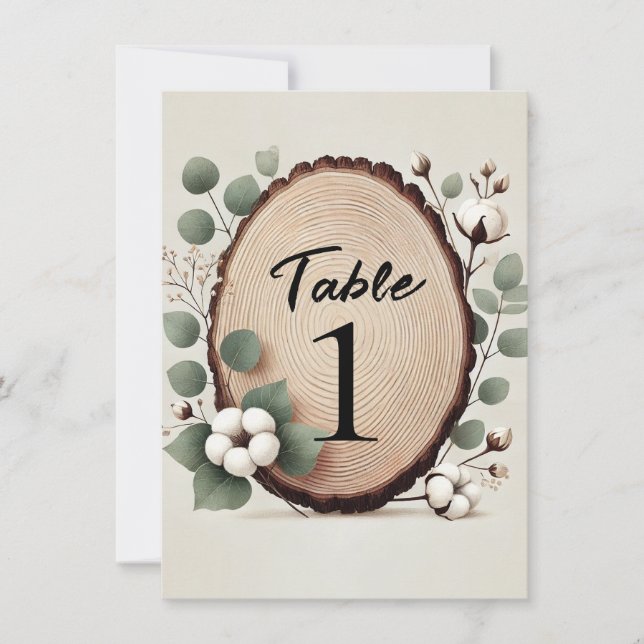 Forest Wood Eucalyptus Cotton Rustic Table Number (Front)