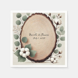 Forest Wood Eucalyptus & Cotton Rustic Wedding Napkin