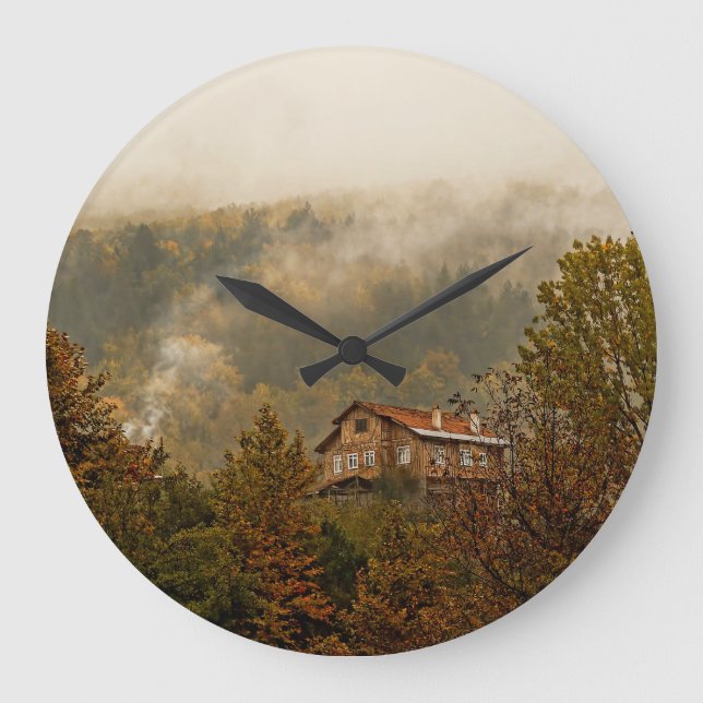 Forest Wooden House: Tranquil Scene Large Clock (Front)