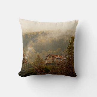 Forest Wooden House: Tranquil Scene Throw Pillow