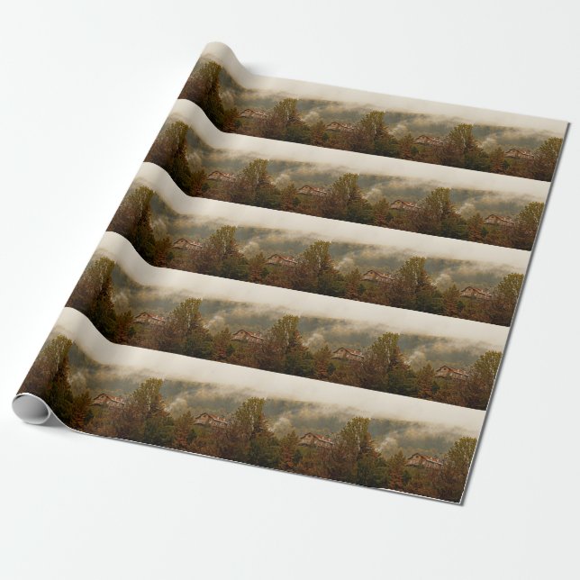 Forest Wooden House: Tranquil Scene Wrapping Paper (Unrolled)