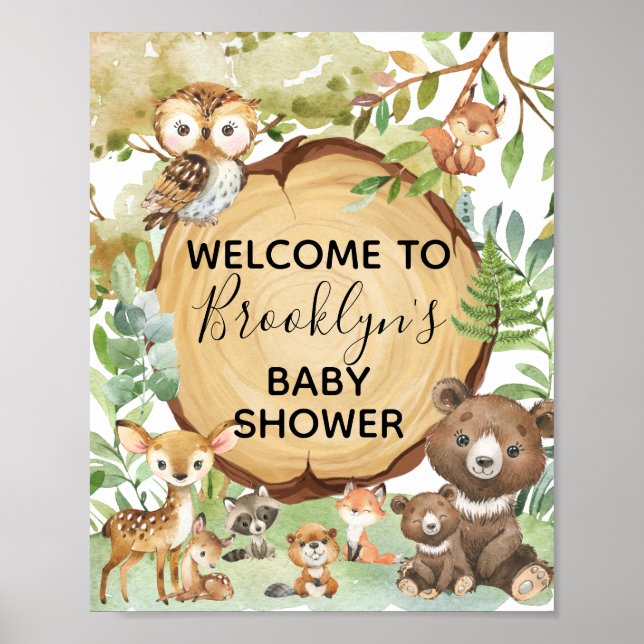 Forest Woodland Animal Baby Shower welcome Board Poster (Front)