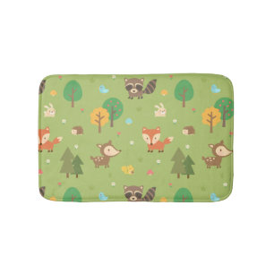 Forest Woodland Animal Pattern Kids Room Decor Bath Mat