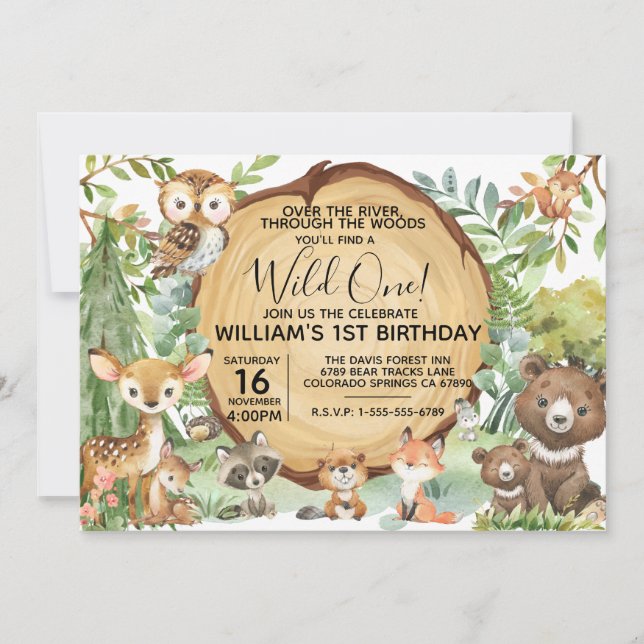 Forest Woodland Animal Wild One  Invitation (Front)