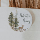 Forest Woodland Animals Adventure Awaits 2 Inch Round Button<br><div class="desc">Introducing our forest woodland animals adventure awaits button – perfect for a cute and whimsical celebration! Featuring a modern watercolor forest theme with adorable creatures like a fox, brown bear, bunny, and deer, it's great for a gender-neutral shower. This bohemian design sets a sweet and simple scene with its natural...</div>