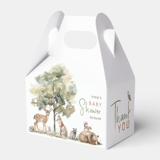 Forest Woodland Animals Adventure Baby Shower  Favor Box (Front Side)