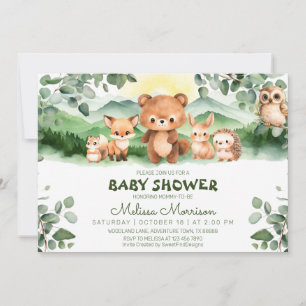 Forest Woodland Animals Baby Boy Shower Invitation