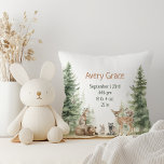 Forest Woodland Animals Baby Details Throw Pillow<br><div class="desc">Introducing our forest woodland animals baby details throw pillow – perfect for a cute and whimsical celebration! Featuring a modern watercolor forest theme with adorable creatures like a fox, brown bear, bunny, and deer, it's great for a gender-neutral shower. This bohemian design sets a sweet and simple scene with its...</div>