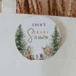 Forest Woodland Animals Baby Shower Button<br><div class="desc">Introducing our forest woodland animals baby shower button – perfect for a cute and whimsical celebration! Featuring a modern watercolor forest theme with adorable creatures like a fox, brown bear, bunny, and deer, it's great for a gender-neutral shower. This bohemian design sets a sweet and simple scene with its natural...</div>