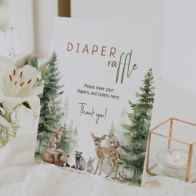 Forest Woodland Animals Baby Shower Diaper Raffle Pedestal Sign (Creator Uploaded)