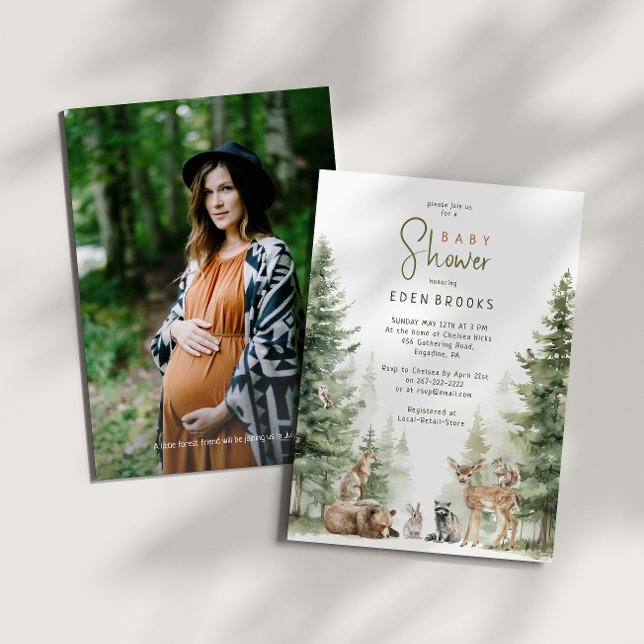 Forest Woodland Animals Baby Shower Photo Invitation (Creator Uploaded)
