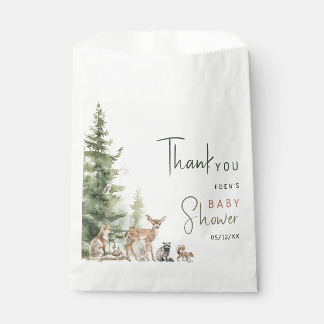 Forest Woodland Animals Baby Shower Thank You Favour Bag (Front)