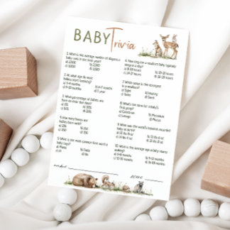 Forest Woodland Animals Baby Shower Trivia Card