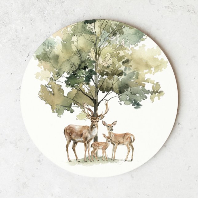 Forest Woodland Animals | Deer Family Baby Shower Round Paper Coaster (Creator Uploaded)