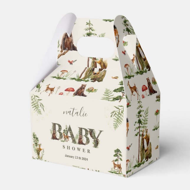 Forest woodland animals greenery baby shower favor box (Back Side)