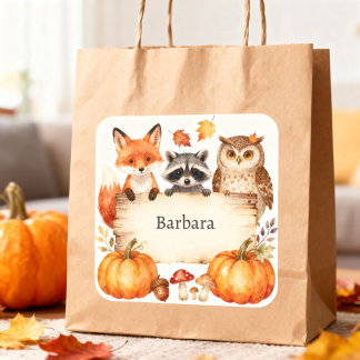 Forest Woodland Animals Halloween Trick or Treat Square Sticker
