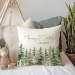 Forest Woodland Animals Mommy & Daddy Est Throw Pillow<br><div class="desc">Introducing our forest woodland animals Mommy & Daddy est throw pillow – perfect for a cute and whimsical celebration! It features a modern watercolor forest theme and's great for a gender-neutral shower. This bohemian design sets a sweet and simple scene with its natural landscape of green trees. Ideal for welcoming...</div>