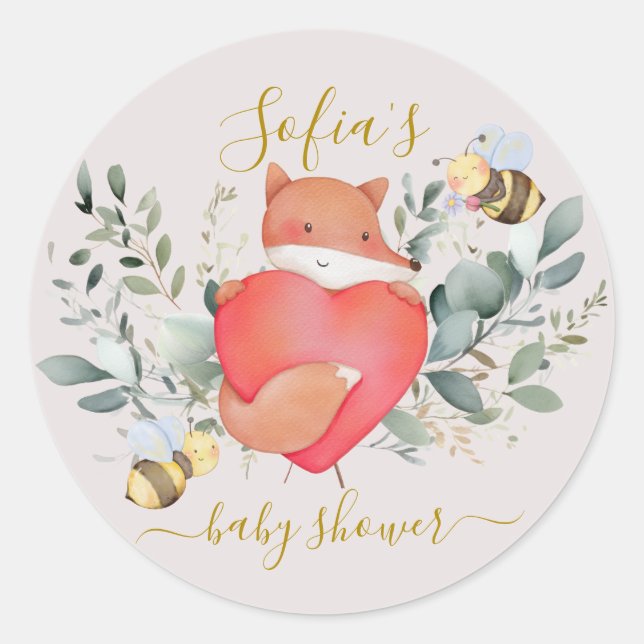 Forest Woodland Animals Rustic Boho Baby Shower Classic Round Sticker (Front)