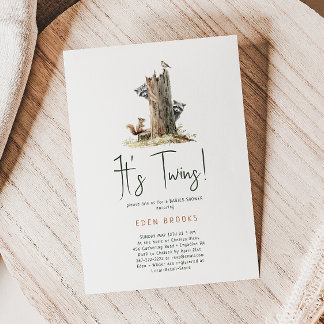 Forest Woodland Animals Twins Baby Shower Invitation