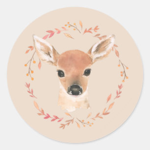 Forest Woodland Animals Watercolor Minimalistic Classic Round Sticker