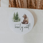 Forest Woodland Animals We Can Bearly Wait Button<br><div class="desc">Introducing our forest woodland animals we can nearly wait button – perfect for a cute and whimsical celebration! Featuring a modern watercolor forest theme with adorable creatures like a fox, brown bear, bunny, and deer, it's great for a gender-neutral shower. This bohemian design sets a sweet and simple scene with...</div>