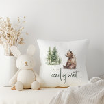 Forest Woodland Animals We Can Bearly Wait Throw Pillow<br><div class="desc">Introducing our forest woodland animals we can bearly wait throw pillow – perfect for a cute and whimsical celebration! Featuring a modern watercolor forest theme with adorable creatures like a fox, brown bear, bunny, and deer, it's great for a gender-neutral shower. This bohemian design sets a sweet and simple scene...</div>