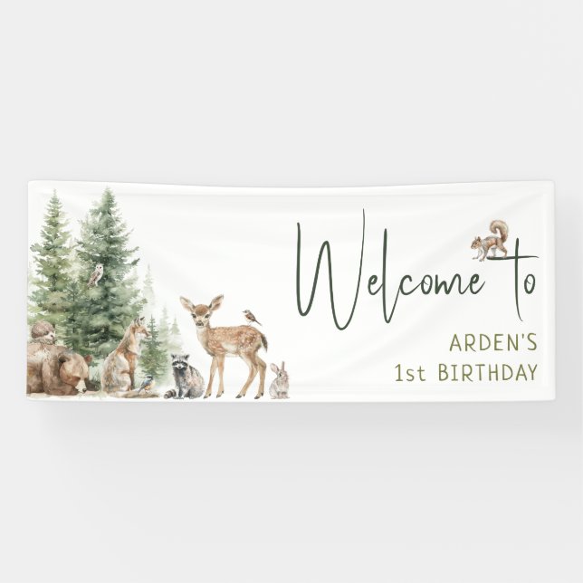 Forest Woodland Animals Welcome Birthday Party Banner (Horizontal)