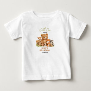 Forest Woodland Animals Wild One 1st Birthday Baby T-Shirt